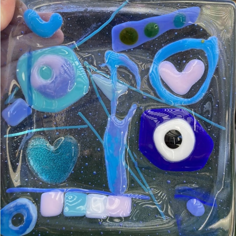 Mermaids Bundle Island Inspired Fused Art Glass  Handmade 6.5” Square Tray